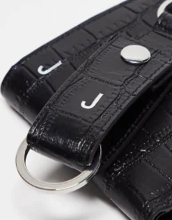 Gifts*DESIGN Leather Keyring And Wallet Set With J Initial Black