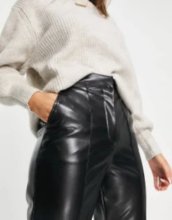 Trousers & Leggings*DESIGN Leather Look Straight Trouser In Black