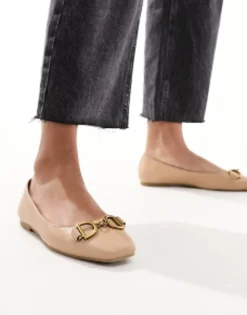 Flat Shoes*DESIGN Leighton Square Toe Ballet Flats In Beige
