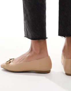 Flat Shoes*DESIGN Leighton Square Toe Ballet Flats In Beige