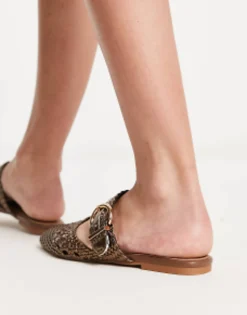 Flat Shoes*DESIGN Lisbon Pointed Woven Ballet Flats In Bronze