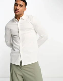 Polo Shirts*DESIGN Long Sleeve Jersey Shirt In Cream Coconut Milk