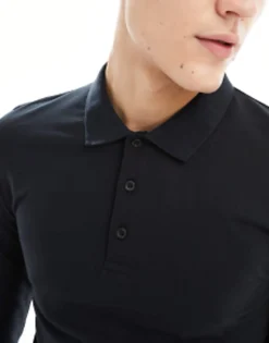 Polo Shirts*DESIGN Long Sleeve Muscle Fit Polo In Black