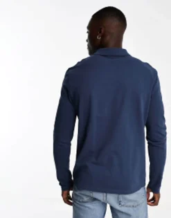 Polo Shirts*DESIGN Long Sleeve Pique Polo In Navy Big Dipper