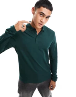 Polo Shirts*DESIGN Long Sleeve Smart Pique Polo In Green Scarab