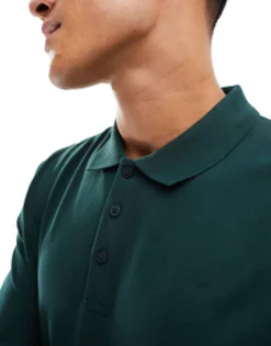 Polo Shirts*DESIGN Long Sleeve Smart Pique Polo In Green Scarab