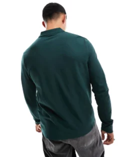 Polo Shirts*DESIGN Long Sleeve Smart Pique Polo In Green Scarab