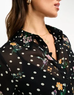 Shirts*DESIGN Long Sleeve Soft Shirt In Mixed Floral Spot Print