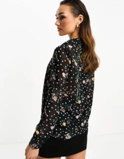 Shirts*DESIGN Long Sleeve Soft Shirt In Mixed Floral Spot Print