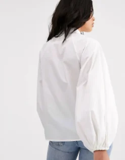Shirts*DESIGN Long Volume Sleeve Shirt In Cotton In White