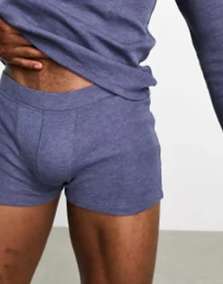 Tracksuits*DESIGN Loungewear Set With Long Sleeve Top And Trunks In Waffle Navy
