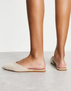 Flat Shoes*DESIGN Luna Pointed Ballet Mules In Natural Fabrication