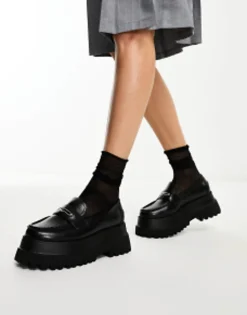Loafers*DESIGN Maverick Super Chunky Metal Trim Loafer In Black
