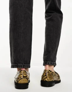 Loafers*DESIGN Melodic Slim Loafer With Chain In Snake Yellow Snake