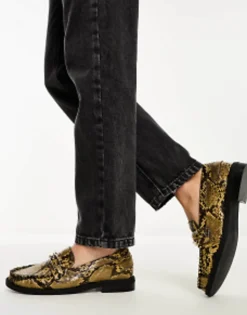 Loafers*DESIGN Melodic Slim Loafer With Chain In Snake Yellow Snake