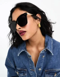 Sunglasses*DESIGN Metal Temple Cat Eye Sunglasses In Black