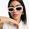 Sunglasses*DESIGN Mid Square Sunglasses With Tramline Detail In Pink