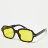Sunglasses*DESIGN Mid Square Sunglasses In With Yellow Lens Black