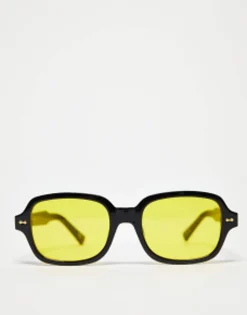 Sunglasses*DESIGN Mid Square Sunglasses In With Yellow Lens Black
