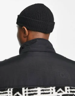 Beanies*DESIGN Mini Fisherman Ribbed Beanie In Waffle Knit Black