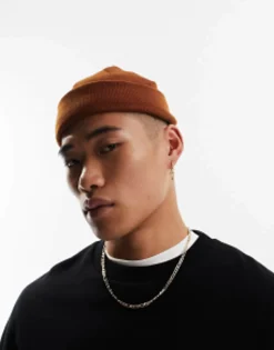 Beanies*DESIGN Mini Fisherman Ribbed Beanie In Tobacco