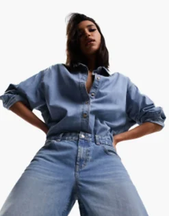 Shirts*DESIGN Minimal Denim Shirt In Lightwash Light Blue