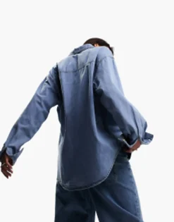 Shirts*DESIGN Minimal Denim Shirt In Lightwash Light Blue