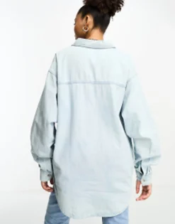 Shirts*DESIGN Minimal Denim Shirt In Bleach Wash