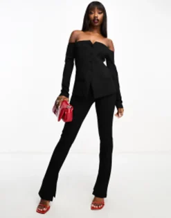 Shirts*DESIGN Mix & Match Bardot Suit In Black