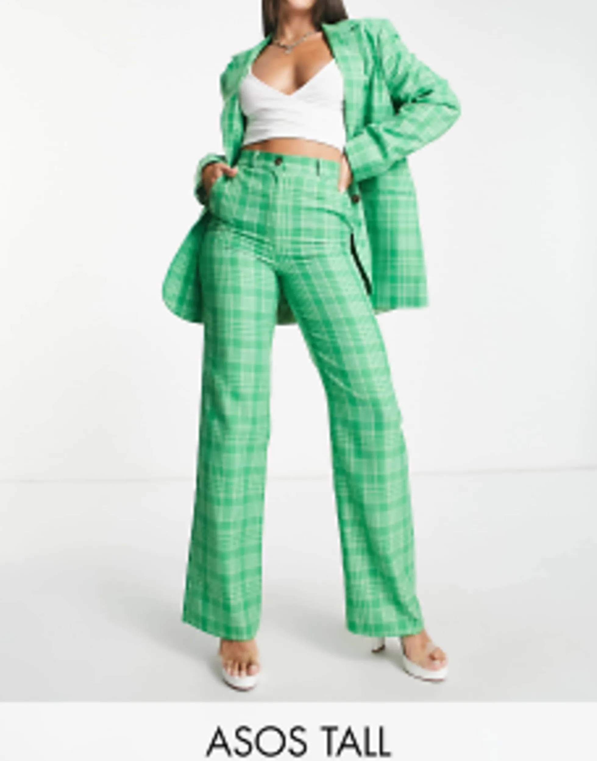 Suits & Tailoring*DESIGN Mix & Match Tall Grandad Suit In Green Check