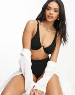 Swimwear & Beachwear*DESIGN Mix And Match Crinkle Monowire Bikini Top In Black