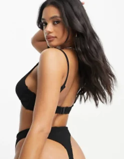 Swimwear & Beachwear*DESIGN Mix And Match Crinkle Monowire Bikini Top In Black