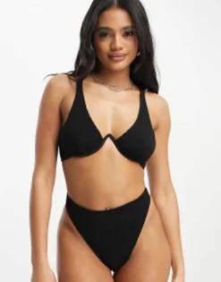 Swimwear & Beachwear*DESIGN Mix And Match Crinkle Monowire Bikini Top In Black