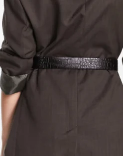 Belts*DESIGN Monogram Buckle Croc Belt In Black