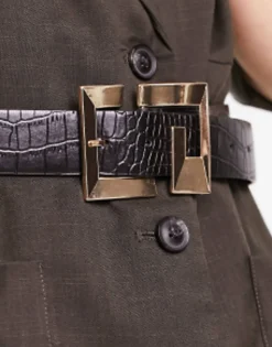 Belts*DESIGN Monogram Buckle Croc Belt In Black