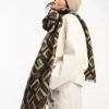 Scarves*DESIGN Monogram Jacquard Print Blanket Scarf In Brown