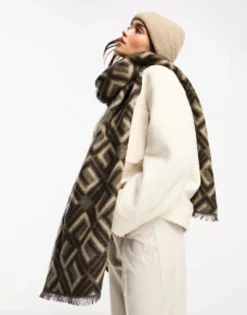 Scarves*DESIGN Monogram Jacquard Print Blanket Scarf In Brown