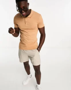 Polo Shirts*DESIGN Muscle Fit Polo Shirt In Tan Biscuit