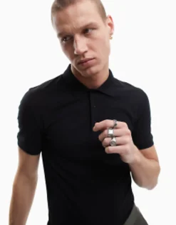 Polo Shirts*DESIGN Muscle Polo In Black