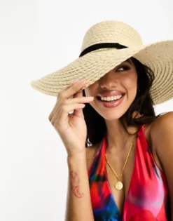 Hats*DESIGN Natural Straw Floppy Hat With Skinny Band And Size Adjuster Neutral