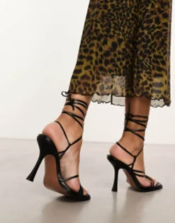 Sandals*DESIGN Nebula Strappy Tie Leg Heeled Sandals In Black