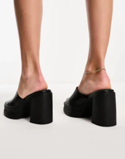 Sandals*DESIGN Nevada Chunky Platform High Heeled Mules In Black