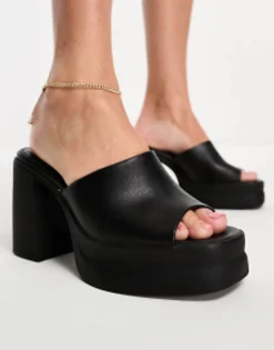Sandals*DESIGN Nevada Chunky Platform High Heeled Mules In Black