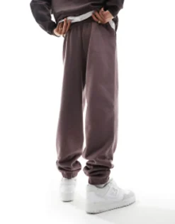 Tracksuits*DESIGN Oversized Heavyweight Joggers In Washed Brown Peppercorn