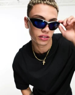 Sunglasses*DESIGN Oversized Racer Sunglasses In Gunmetal Grey