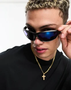 Sunglasses*DESIGN Oversized Racer Sunglasses In Gunmetal Grey