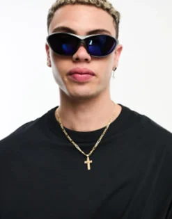 Sunglasses*DESIGN Oversized Racer Sunglasses In Gunmetal Grey
