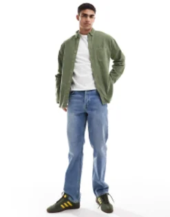 Tall*DESIGN Oversized 90S Style Cord Shirt In Sage Green