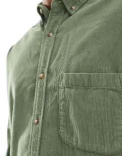 Tall*DESIGN Oversized 90S Style Cord Shirt In Sage Green