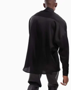 Tall*DESIGN Oversized Satin Shirt In Black
